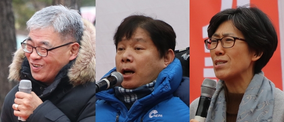 3일 서울 여의도 국회의사당역 인근에서 전국장애인차별철폐연대 주최로 열린 '2019년 세계장애인의 날 투쟁결의대회 및 장애인차별철폐 2020 총선연대 출범식'에서 변경택 한국뇌병변장애인인권협회 회장, 최용기 한국장애인자립생활센터협의회 회장, 백미순 한국여성단체연합 대표가 발언하고 있다. ⓒ에이블뉴스 