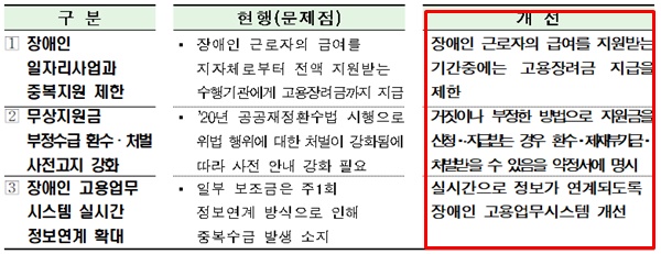 고용장려금 제도 개선 방안 내용.ⓒ고용노동부