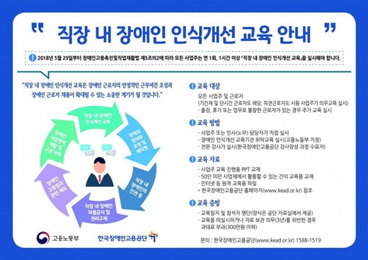 직장 내 장애인식개선교육 안내자료. ⓒ고용노동부, 한국장애인고용공단