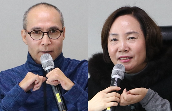29일 서울 마포구 세아타워에서 한국장애인자립생활센터총연합회 주최로 열린 ‘발달·정신장애인 동료상담 지원 방향 및 동료상담사 양성방안 모색 토론회’에서 사람희망금천장애인자립생활센터 황백남 센터장과 은평늘봄장애인자립생활센터 김선윤 센터장이 발언하고 있다. ⓒ에이블뉴스