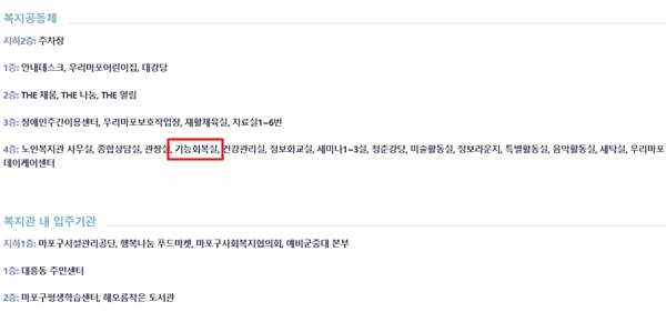 복지관 층별 안내. 4층에는 기능회복실이 마련돼 있다.ⓒ우리마포복지관